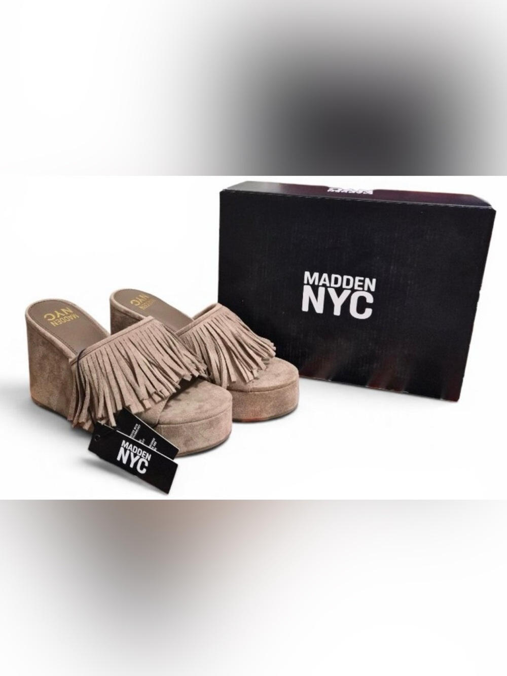 Madden NYC Boho Fringe Wedge Slide Sandals